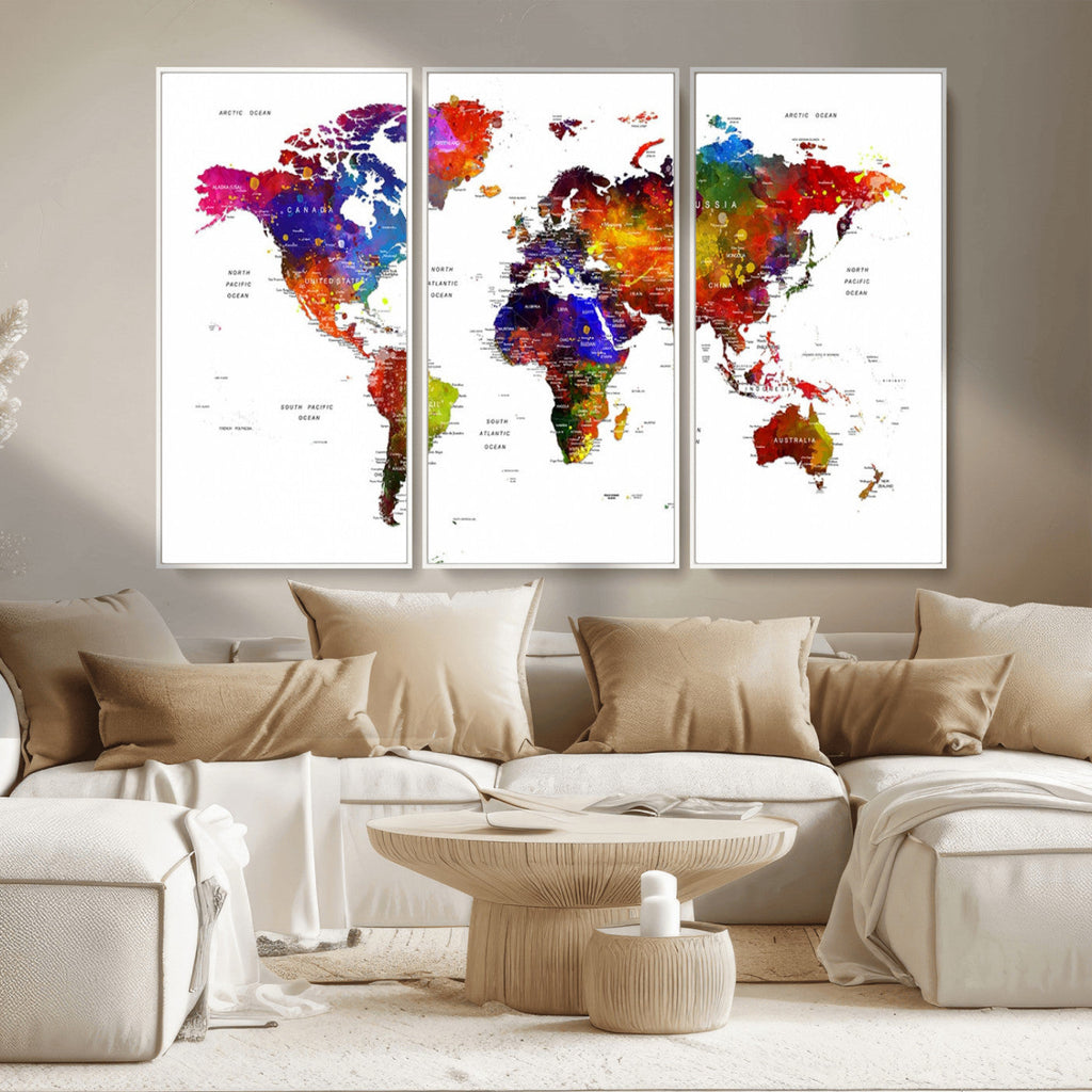 World Map Canvas Print | Detailed Map of the World Wall Art