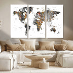Modern Metallic World Map Canvas Wall Art | Framed Contemporary World Map Print