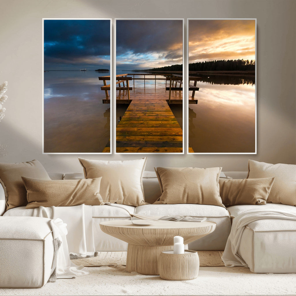 Serene Lake Pier at Sunset Canvas Print | Landscape Wall Art | Ready to Hang