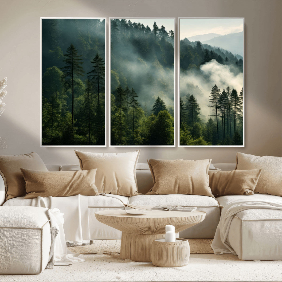 Misty Forest Wall Art Premium Canvas Print, Foggy and Serene Atmosphere