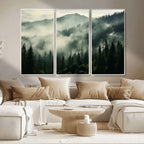 Captivating Misty Forest Wall Art Premium Canvas Print, A Foggy and Serene Atmosphere