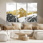 Gold Abstract Mountains Wall Art Print on Canvas, Nature Wall Art Print