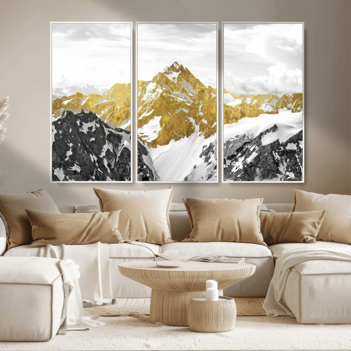 Gold Abstract Mountains Wall Art Print on Canvas, Nature Wall Art Print