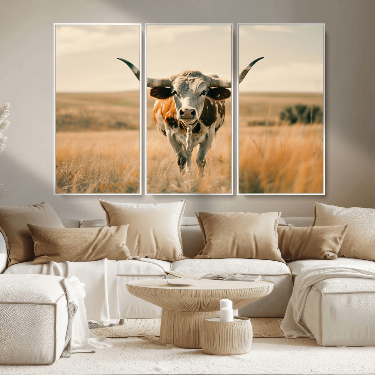 Texas Cow Wall Art Canvas Print for Farm House Wall Decor