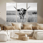 Texas Cow Longhorn Wall Art Canvas Print for Farm House Wall Art, Framed and Ready to Hang