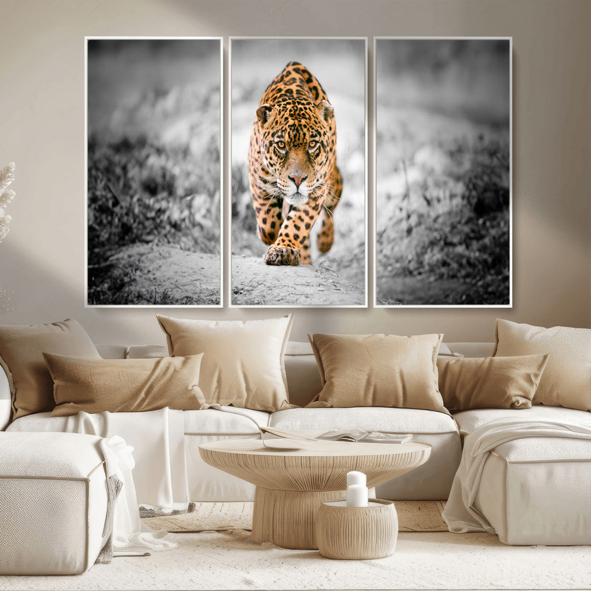 Jaguar Wall Art Canvas Print, Majestic Big Cat in Focused Pursuit