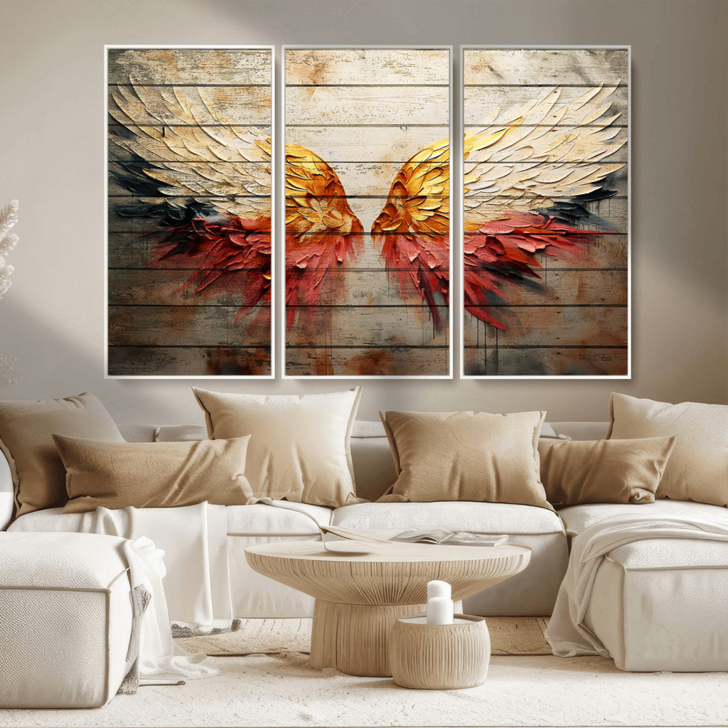 Abstract Angel Wings Canvas Wall Art, Modern Angelic Wings Decor, Framed and Ready to Hang
