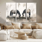 Chinese Ink Style Vintage Horses Wall Art Canvas Print