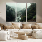 Misty Forest Wall Art, Tranquil Nature Landscape, Ready to Hang | Extra Large 3 Piece Canvas Wall Art
