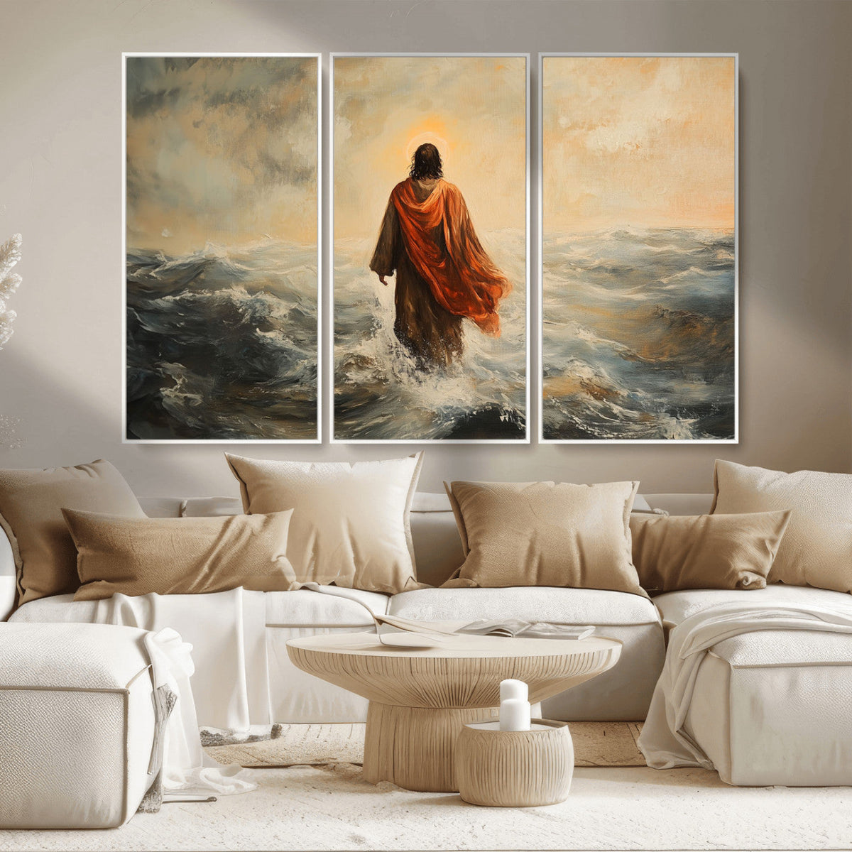 Jesus Walking on Water, Christian Wall Art, Jesus Christ Oil Painting Style Print