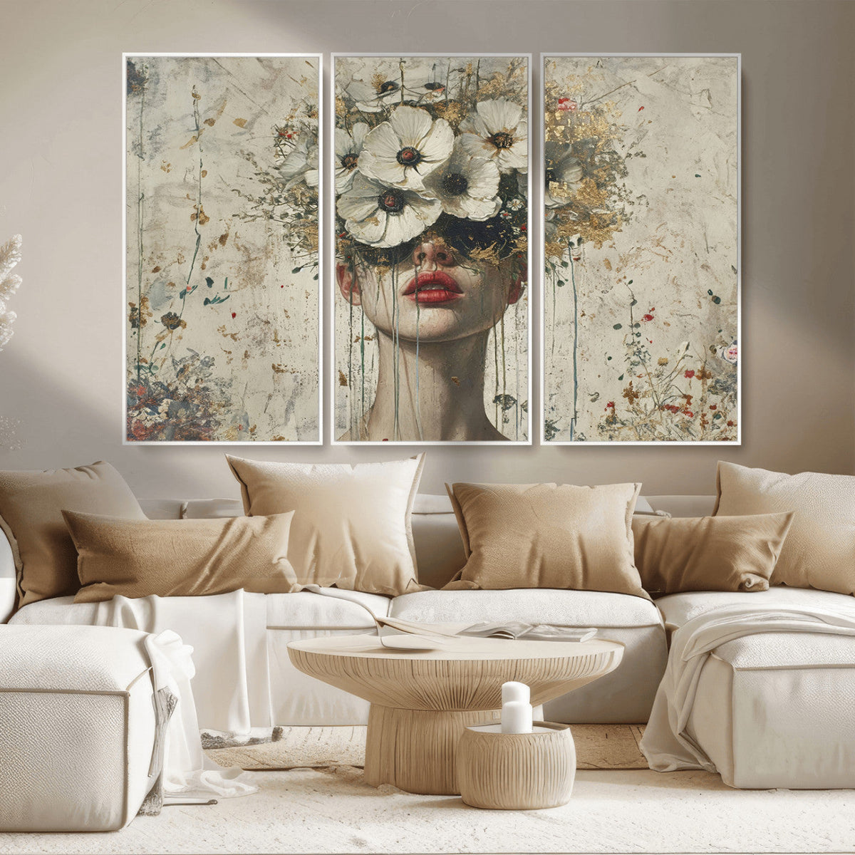 Abstract Floral Women Pastel Wall Art Canvas Print