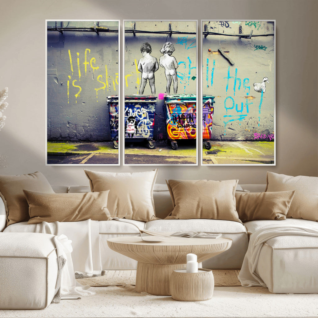Banksy Life is Short Wall Art, Iconic Graffiti Street Art Canvas Print