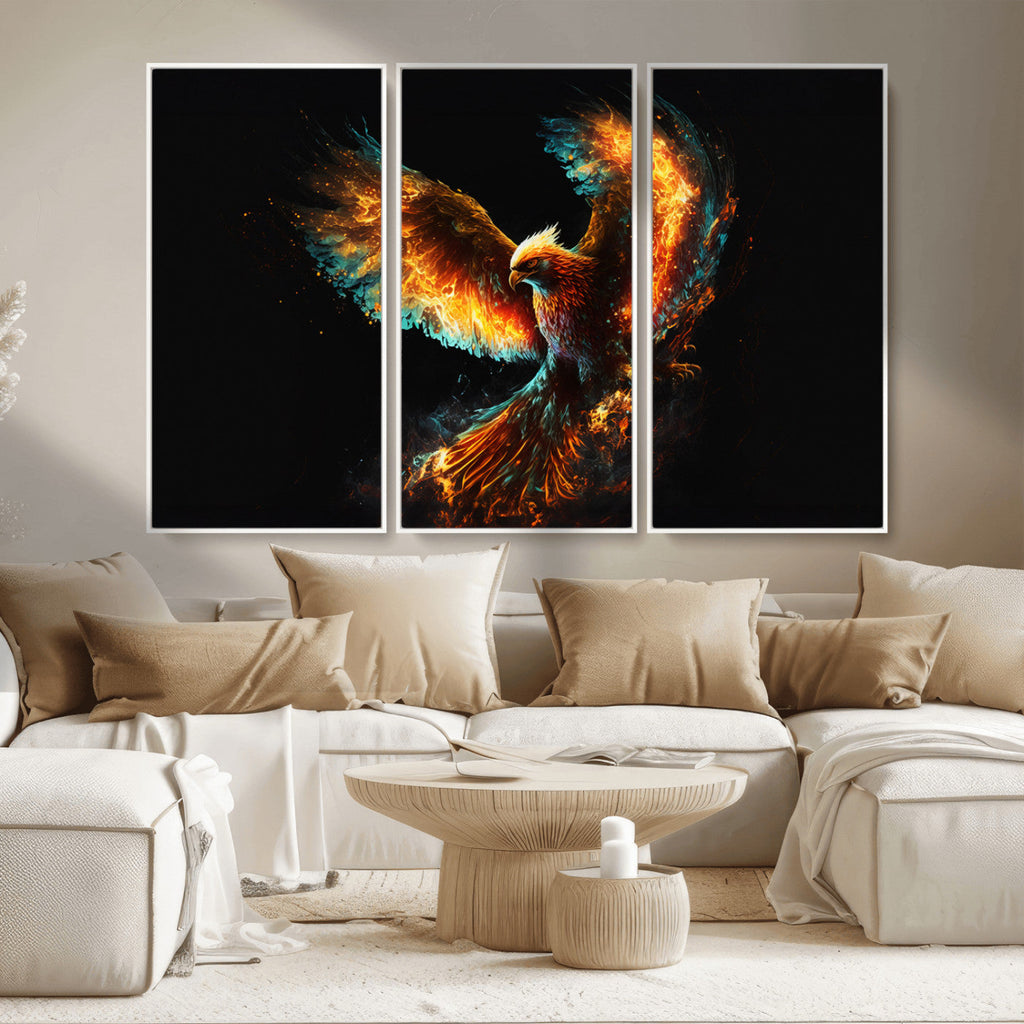 Fiery Phoenix Canvas Print | Ready to Hang Wall Art | Bold Fantasy Decor