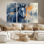 Abstract Blue Horse Wall Art Print Canvas | Western Horse Wall Art for Farmhouse Decor