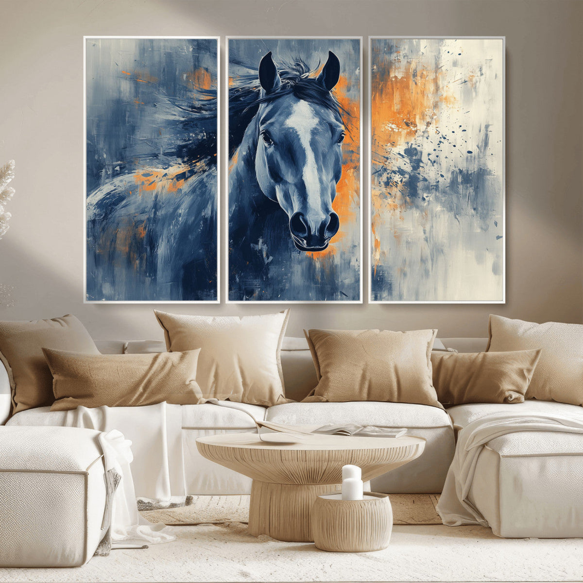 Abstract Blue Horse Wall Art Print Canvas | Western Horse Wall Art for Farmhouse Decor