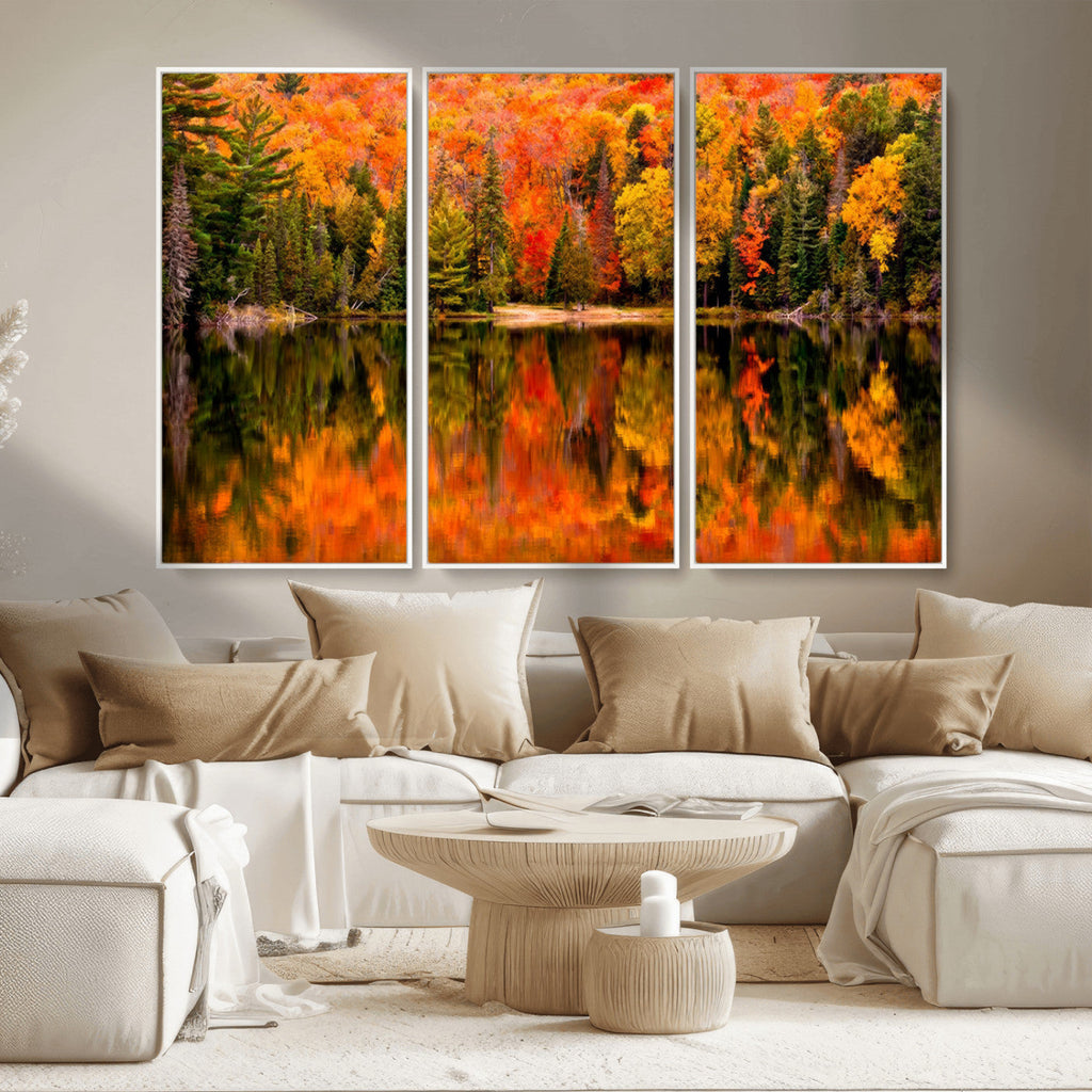 Forest Reflection Art | Autumn Forest Reflection Wall Art | Triptych Canvas Print