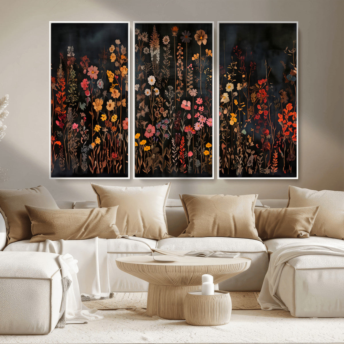 Large Floral Painting Print Illustration Flowers Canvas Wall Art