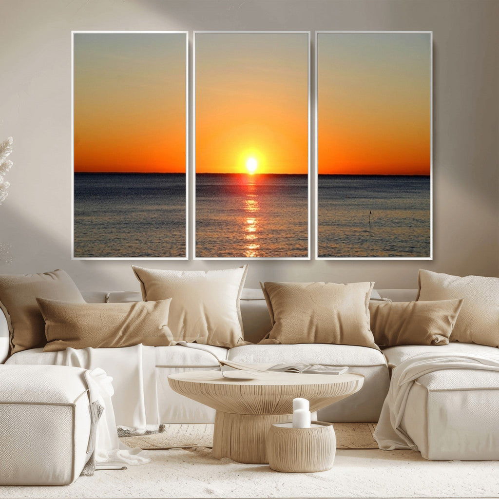 Golden Horizon Sunset Over Ocean Wall Art Canvas Print | Tropical Beach Canvas