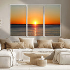 Golden Horizon Sunset Over Ocean Wall Art Canvas Print | Tropical Beach Canvas