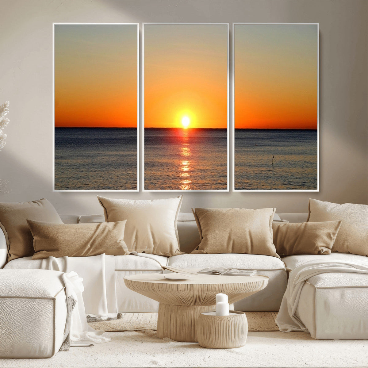 Golden Horizon Sunset Over Ocean Wall Art Canvas Print | Tropical Beach Canvas