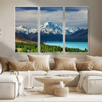Mount Cook and Lake Pukaki Canvas Wall Art Print | Majestic Snow Capped Peaks