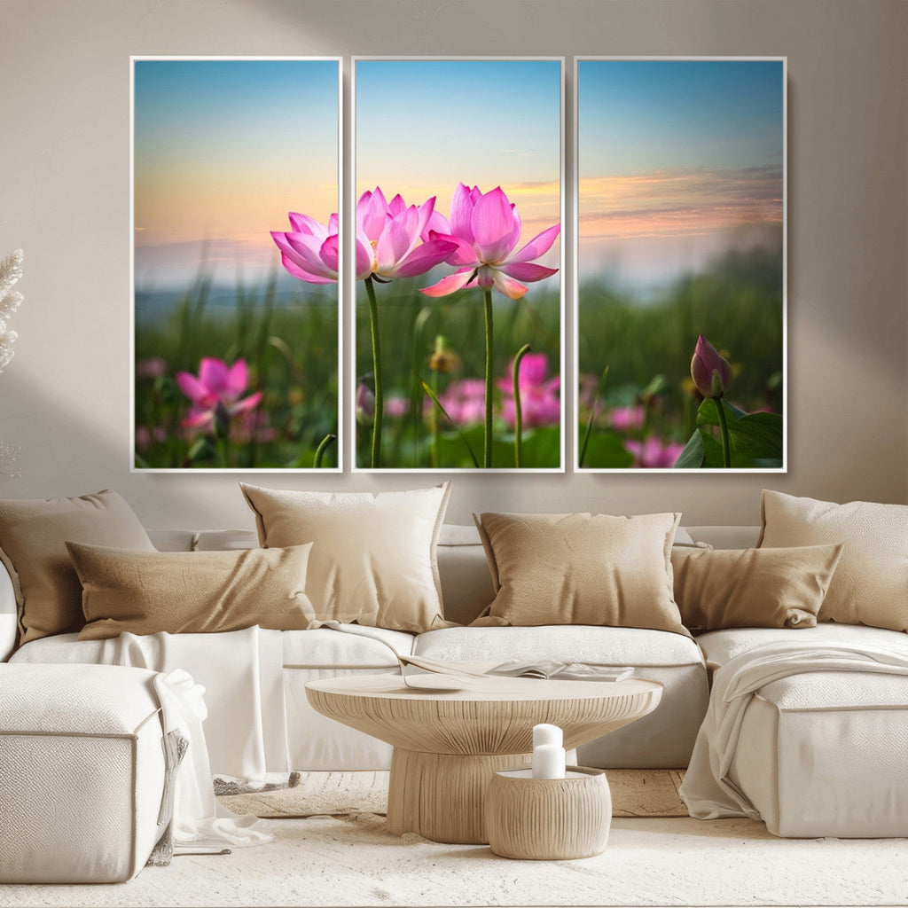 Pink Flower on the Mountain Canvas Print, Framed Pink Flower Canvas Wall Art
