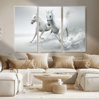 Large Wall Art Canvas Print, Beautiful Running White Horses