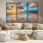 Sunset Beach Canvas Wall Art | Tropical Triptych Seascape Print