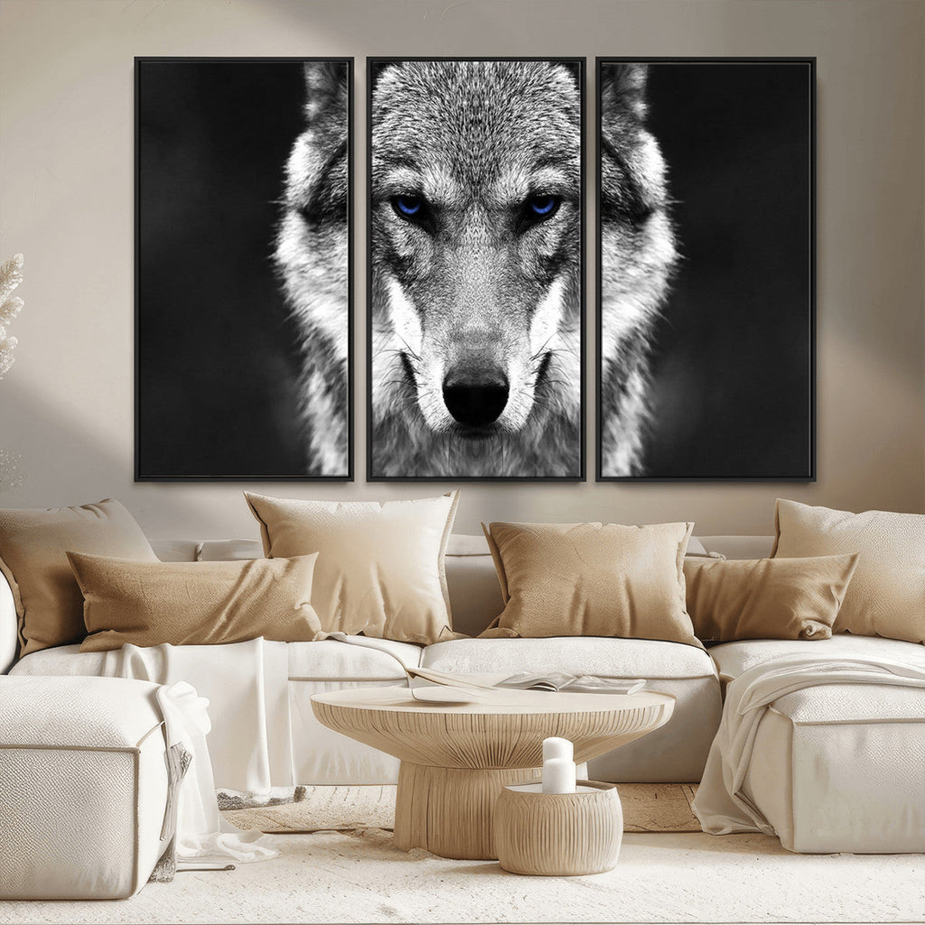 Black and White Wild Wolf Wall Art Canvas Print