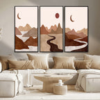 Boho Wall Art Canvas Print Set | Mid-Century Bohemian Wall Artwork, Boho Neutral