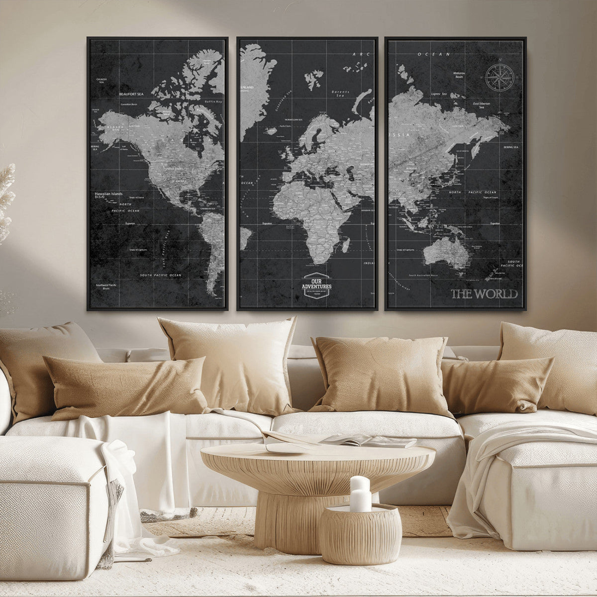 World Map Canvas Print, Detailed Map of the World Wall Art for Home or Office