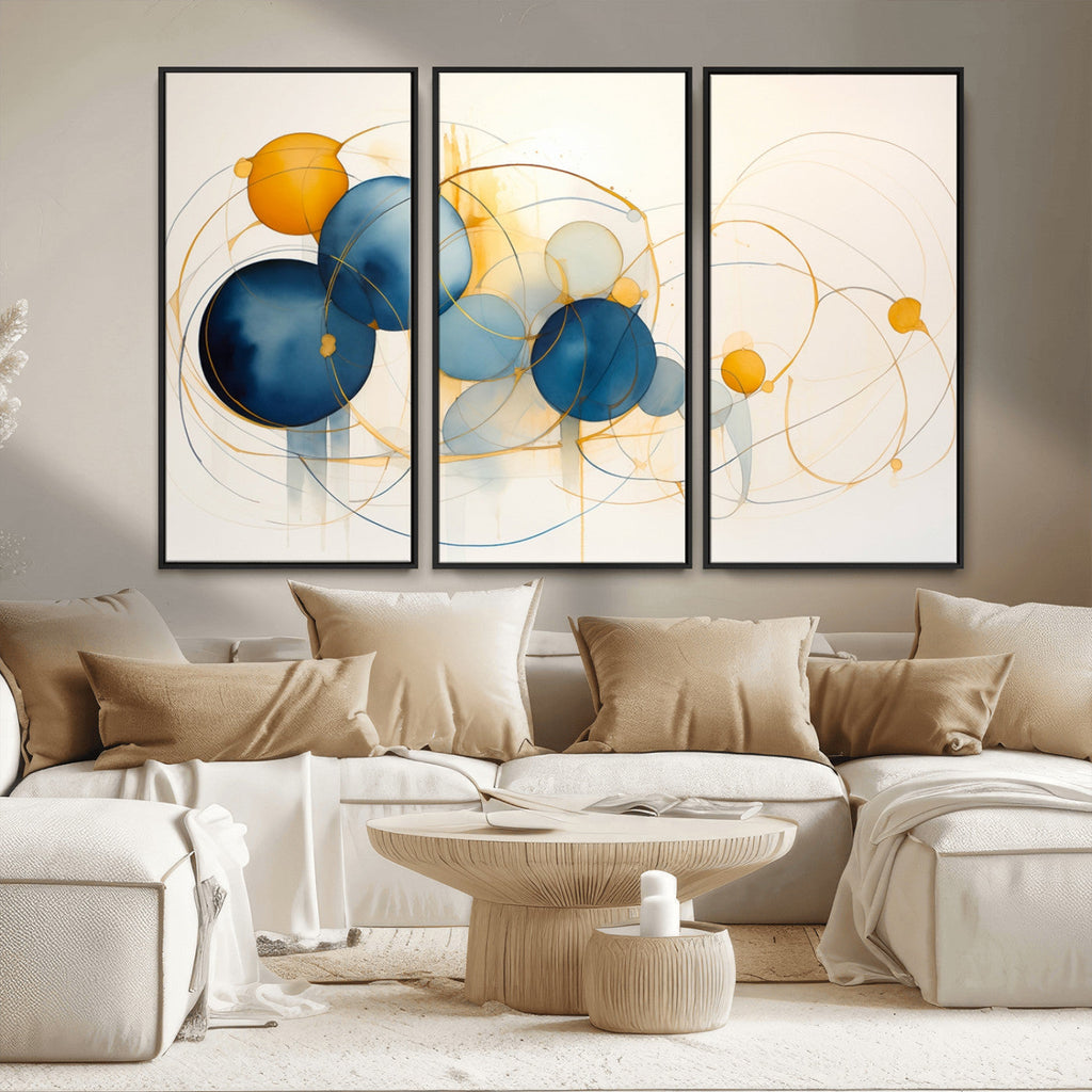 Geometric Blue Orange Abstract Wall Art Canvas, Geometric Blue Orange Canvas Print