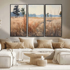 Golden Fields Canvas Wall Art Print | Serene Minimalist Landscape for Modern Decor