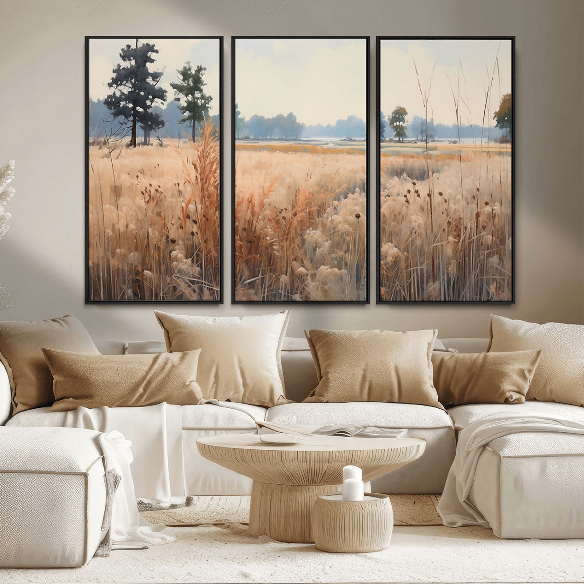 Golden Fields Canvas Wall Art Print | Serene Minimalist Landscape for Modern Decor