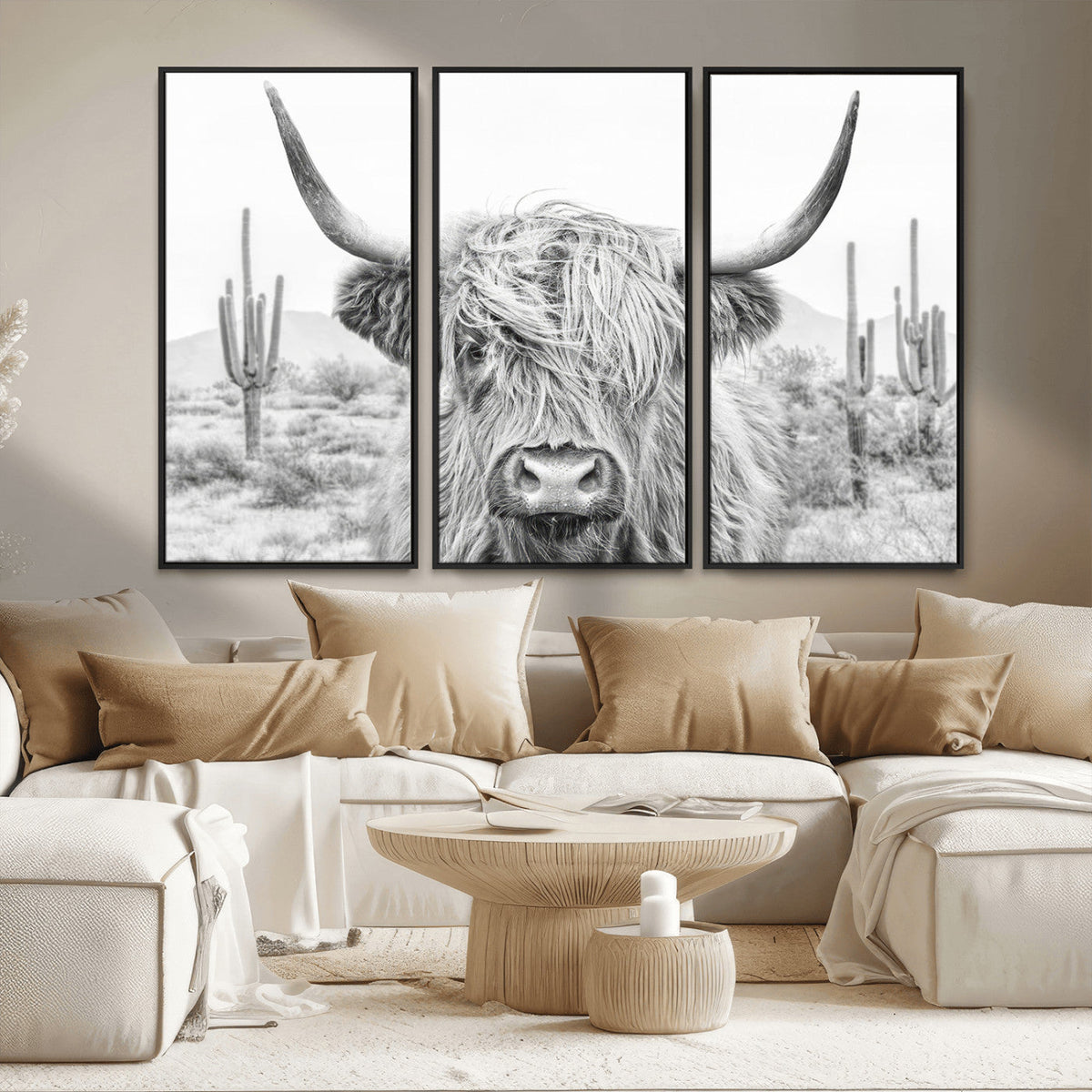 Rustic Charm, Cow Longhorn Black White Bighorn Wall Art