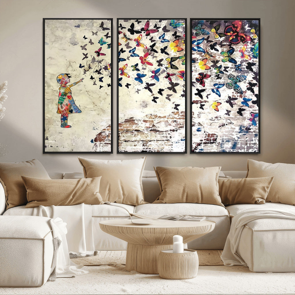 Banksy Wall Art - Banksy Girl Butterfly Graffiti Wall Art