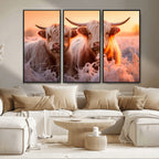 Highland Cows at Sunrise Wall Art Canvas Set