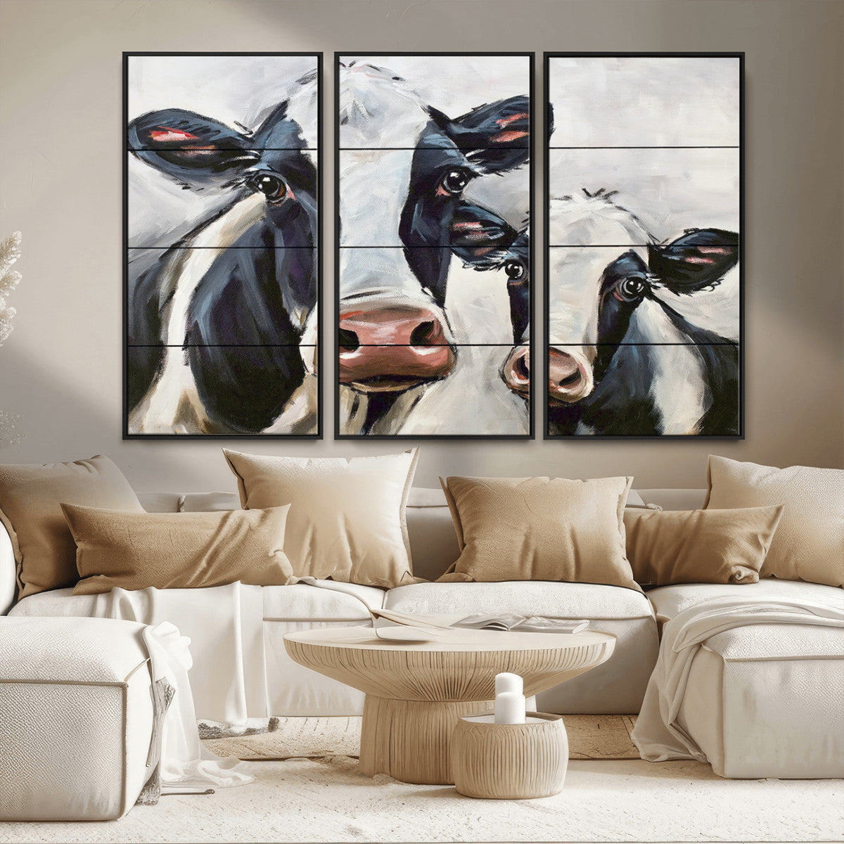 Vintage Baby and Mom Cattle Wall Art Canvas Print