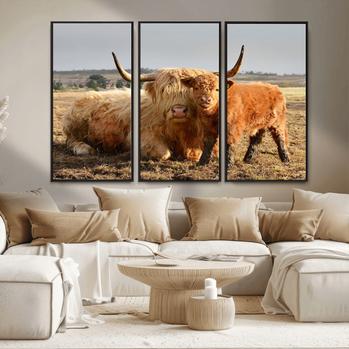 Highland Cow Canvas Wall Art Animal Print for Farm House Decor