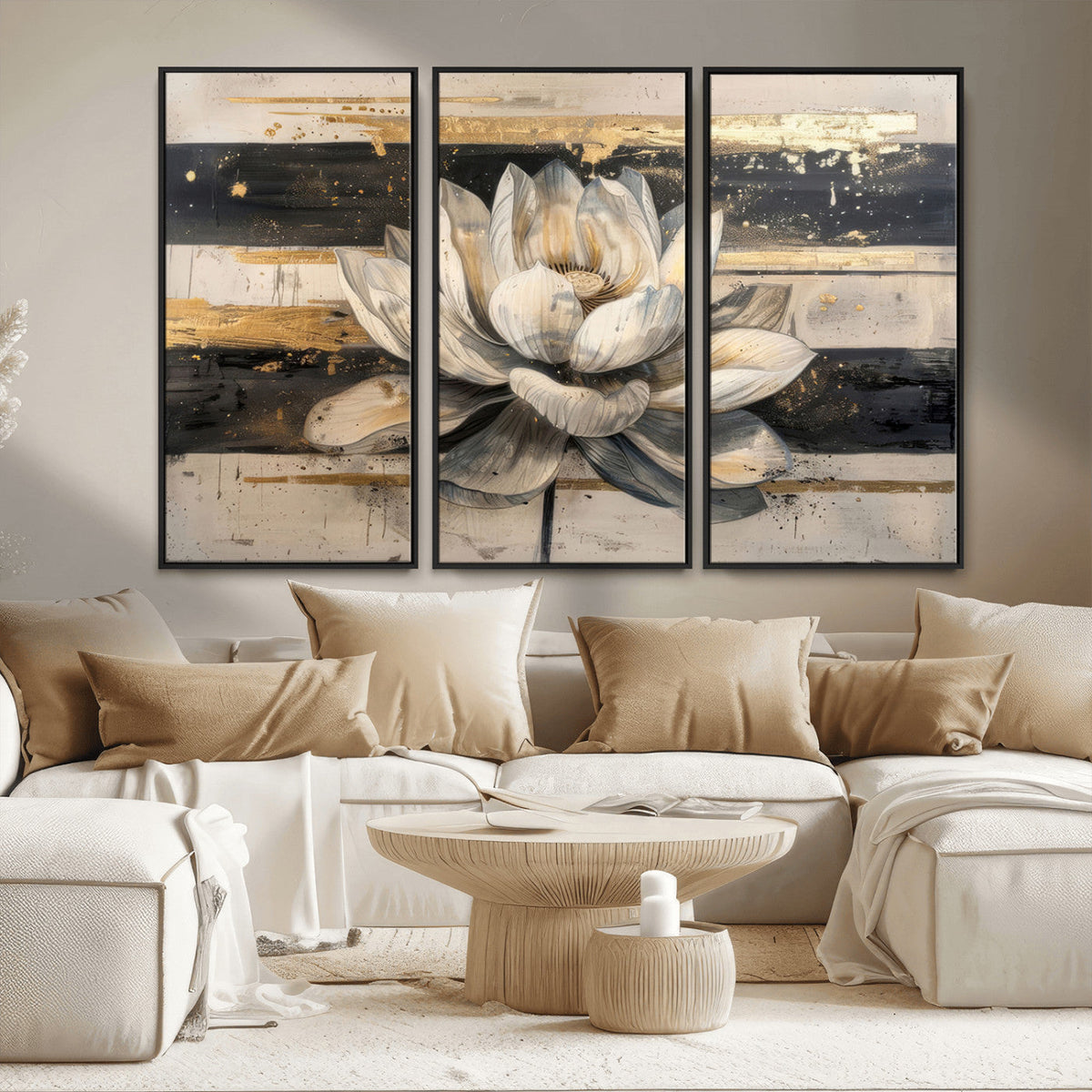 Lotus Flower Wall Art | Framed Abstract Floral Canvas
