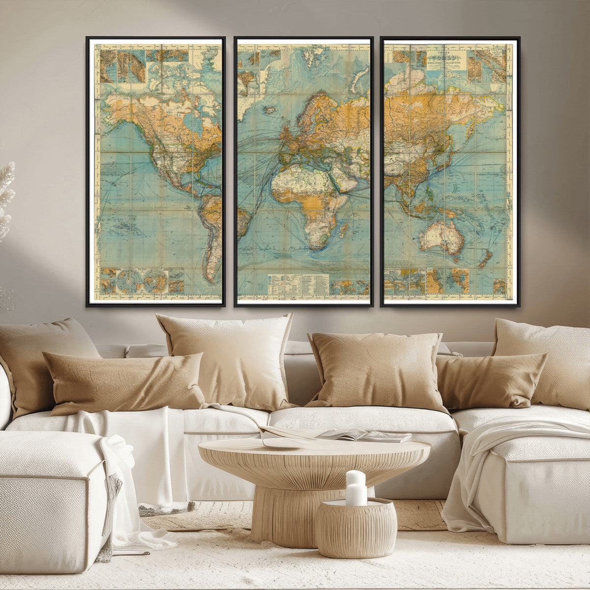 Push Pin World Map Canvas Print | Travel Tracker Wall Art for Couples