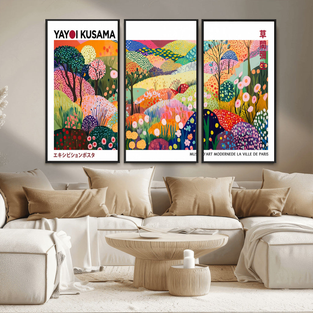 Framed Yayoi Kusama 1986 Wall Art Print | Japanese Wabi Sabi Vibrant Abstract Landscape Canvas