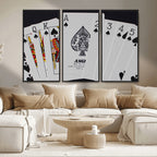 Poker Wall Art - Playing Cards Canvas Wall Art Print - Ace of Spades and Royal Flush Design