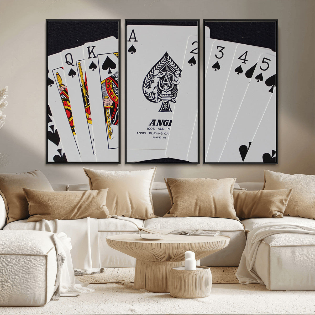 Poker Wall Art - Playing Cards Canvas Wall Art Print - Ace of Spades and Royal Flush Design