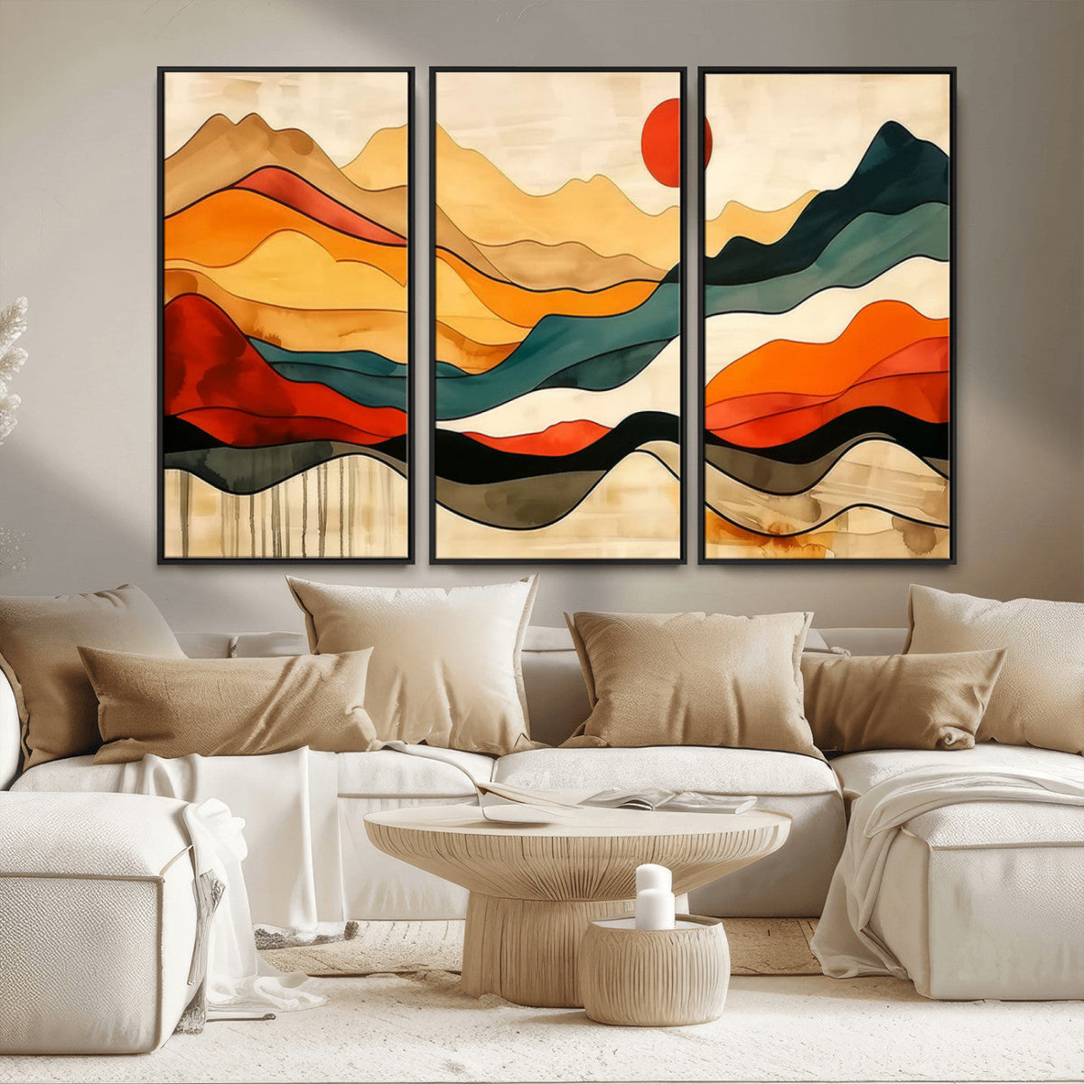 Abstract Mountain Wall Art | Framed Colorful Landscape Canvas
