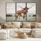 Texas Longhorn Wall Art | Framed Spotted Cattle Canvas