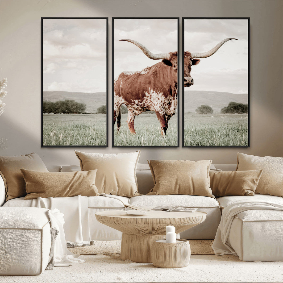 Texas Longhorn Wall Art | Framed Spotted Cattle Canvas