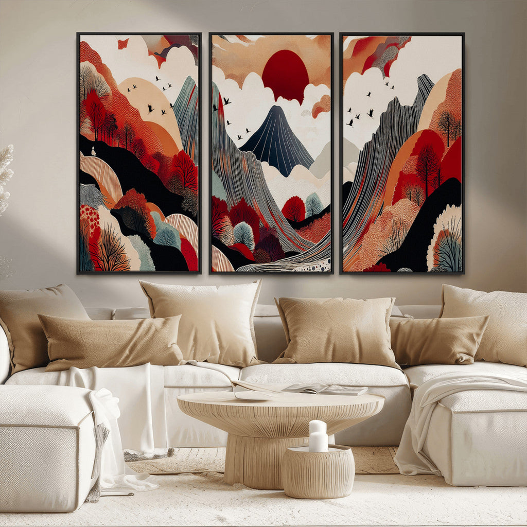 Abstract Mountain Wall Art Canvas Print | Vibrant Stylized Landscape