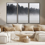 Surfer Fog Wall Art Canvas Print, Framed Foggy Beach and Coastal Surf Scene