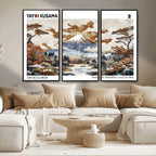 Modern Japanese Mount Fuji Canvas Art Print, Yayoi Kusama Wall Art, Framed Abstract Japanese Landscape